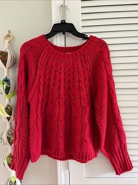 Olive & Oak Red Cable Knit Crewneck Sweater